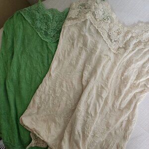 Y2k Set Of 2 Weavers Lace Underlayer Tank Tops Size Small Green White